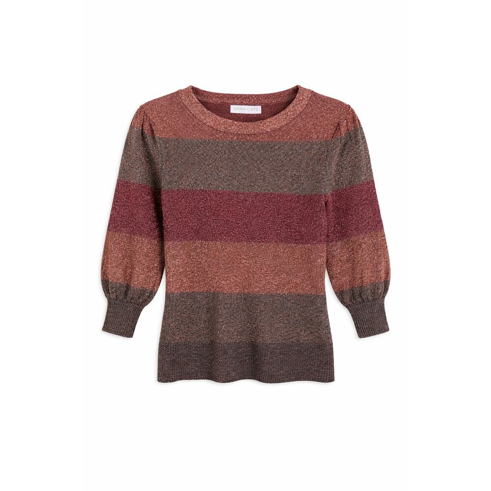 Anna Cate Striped Sweater Glitter Top Rose Gold Sz XS Glam Feminine Office